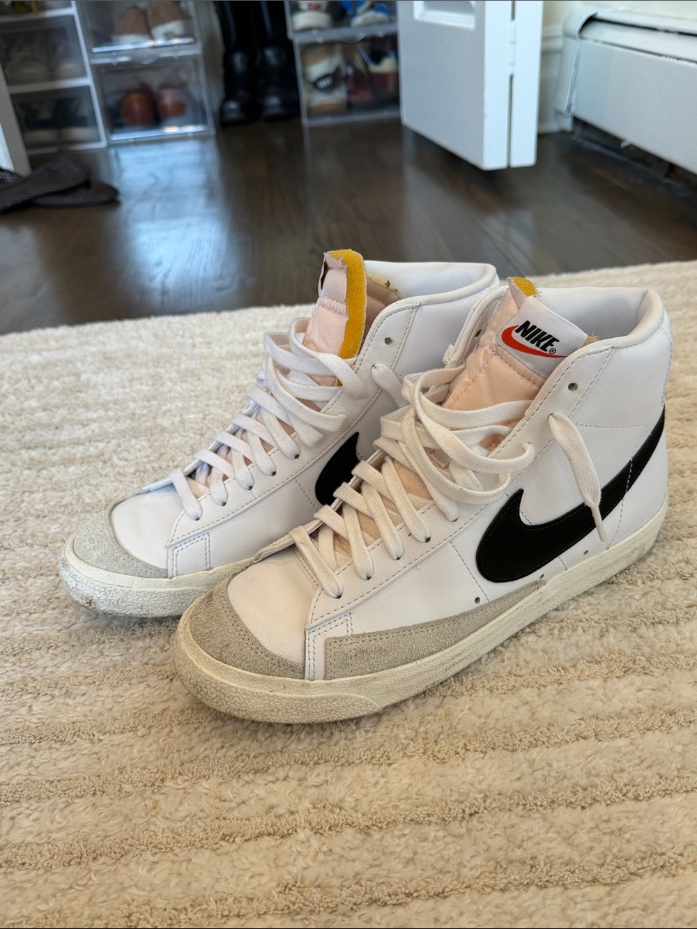 Nike Blazer White High-Top Sneakers with Black Swoosh